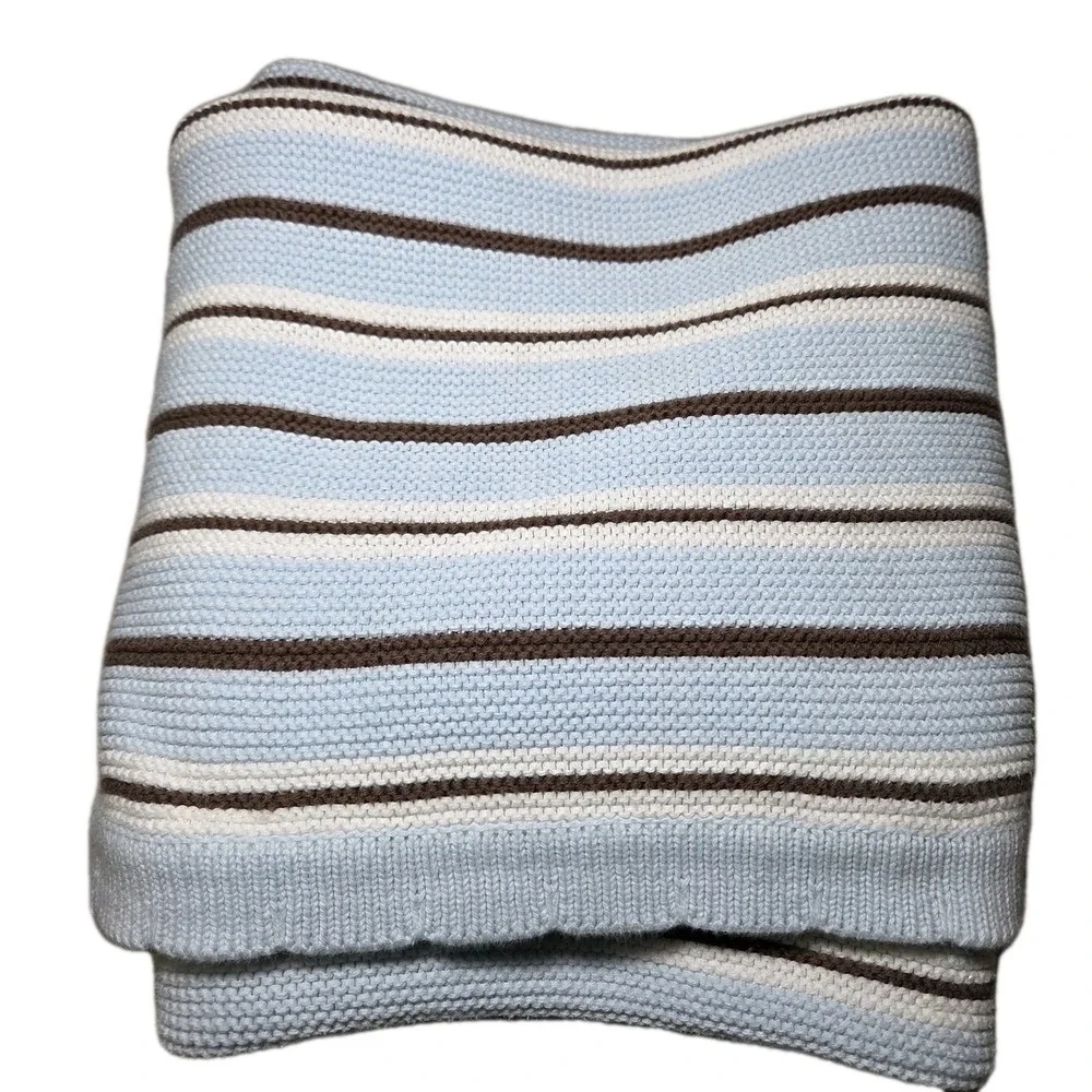 ELEGANT Baby‎ Cotton Knit Baby Blanket Lovey Lovie Blue Brown Striped 30